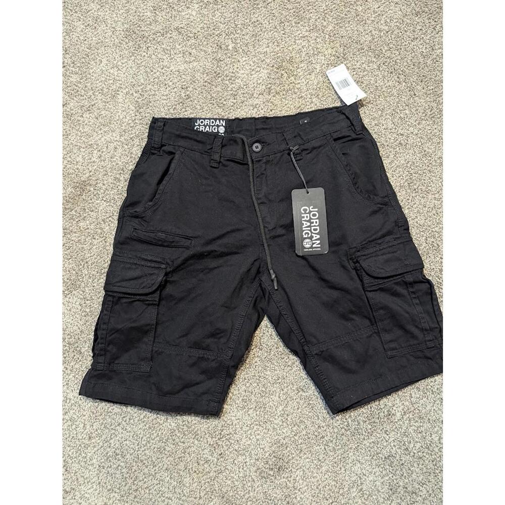 NWT Jordan Craig Mens Black Twill Cargo Shorts Streetwear Style 4430J Size 30